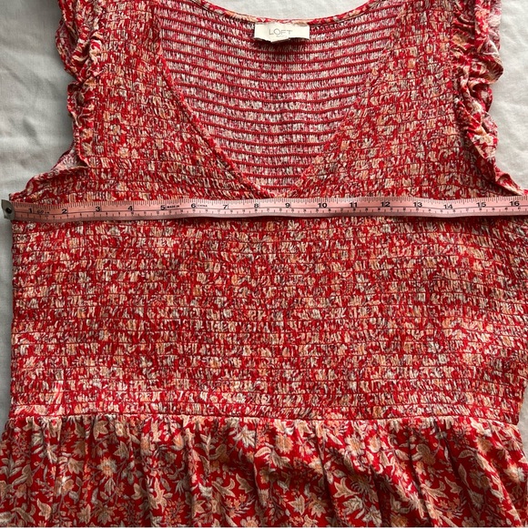 Loft Outlet Red Floral Babydoll dress with ruffled sleeves. Size Medium - Picture 8 of 14